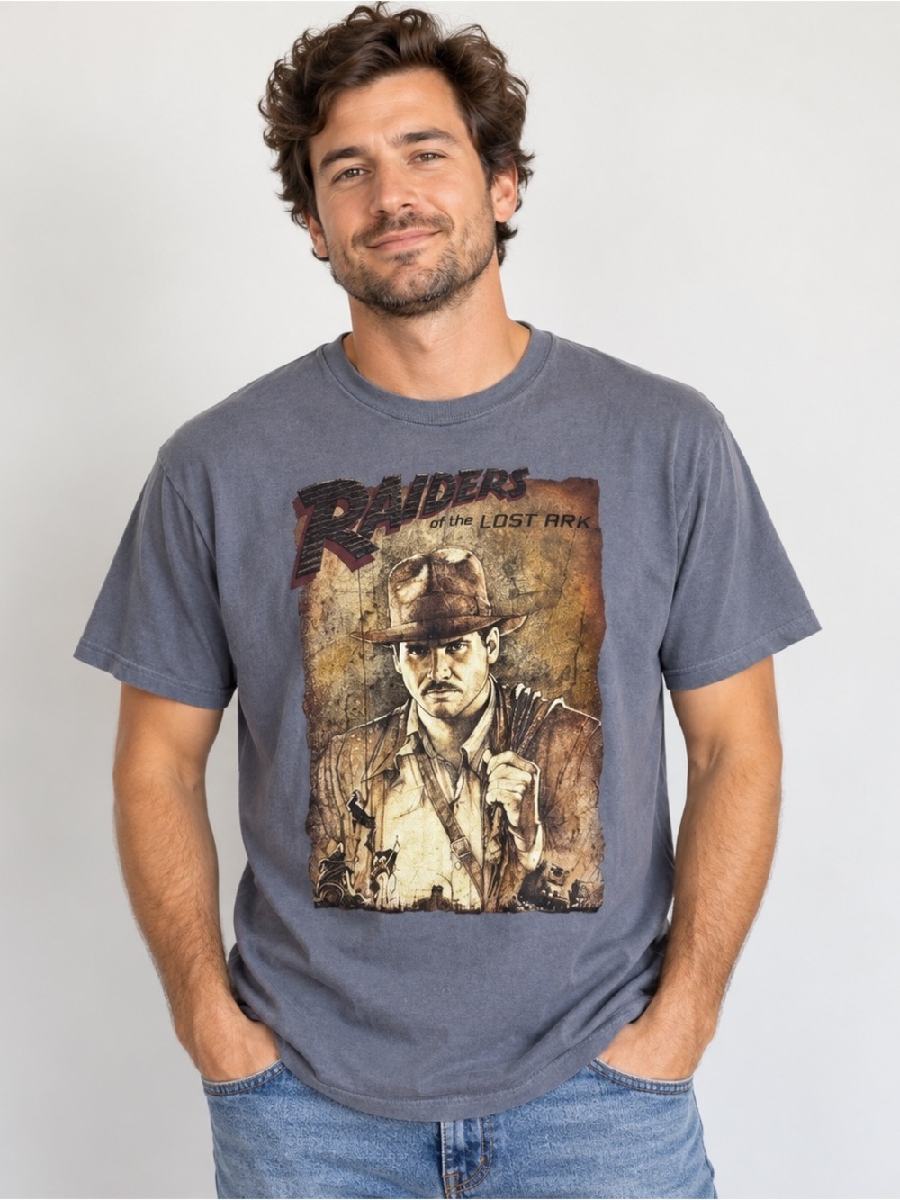 Raiders Of The Lost Ark Disney T Shirt Unisex XL Gray Graphic Short Sleeve